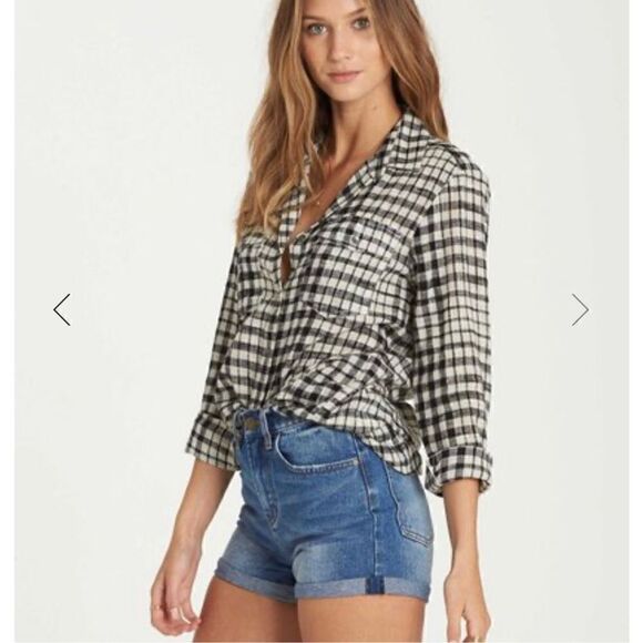 Billabong Venture Out Plaid Top Small - Picture 1 of 5